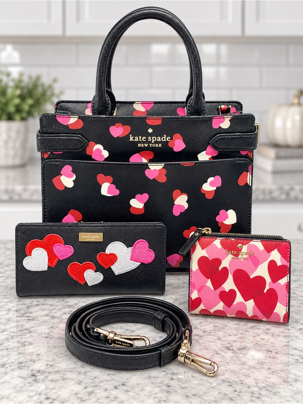 Kate Spade Staci Flutter Hearts Tote + Wallet & Bonus Wallet